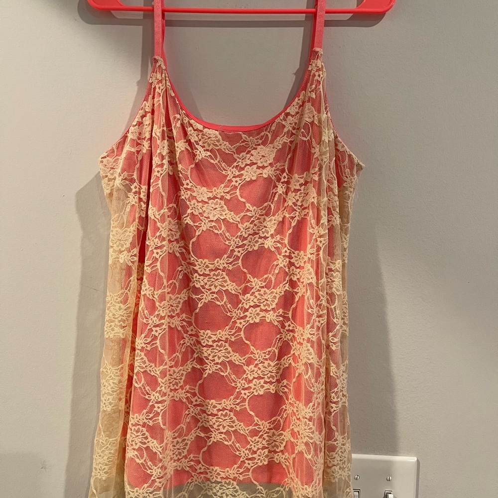 Lane Bryant Coral and Cream Lace Tank Top